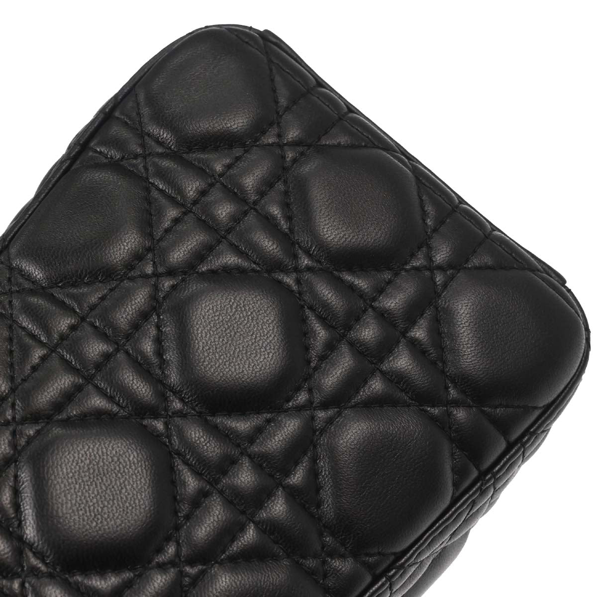 Christian Dior Black Lambskin Large Lady Dior Cannage 2way Shoulder Handbag