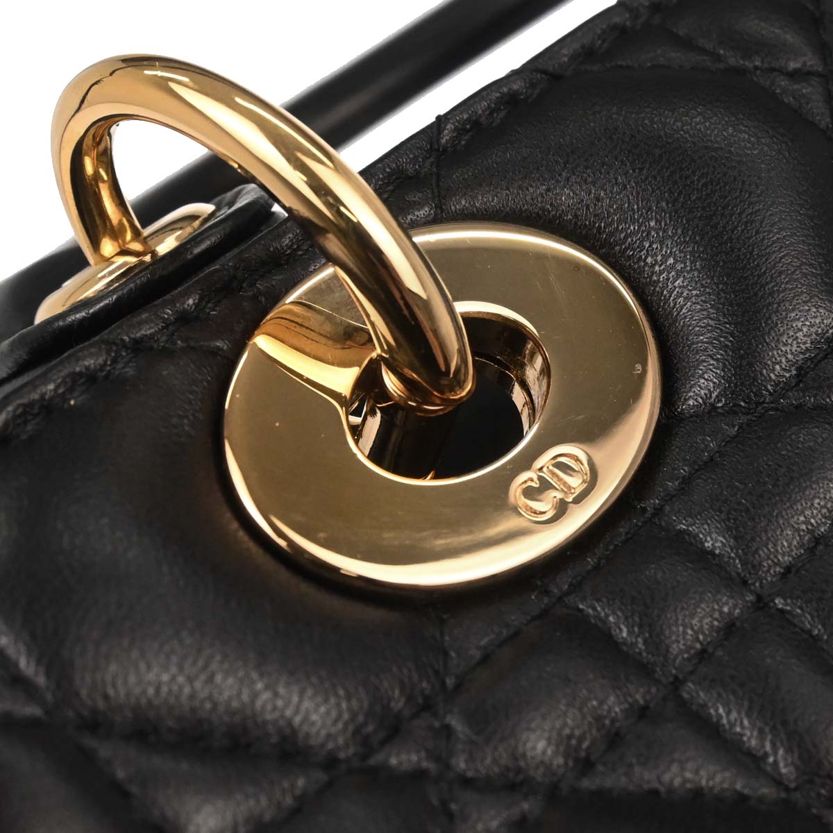 Christian Dior Black Lambskin Large Lady Dior Cannage 2way Shoulder Handbag