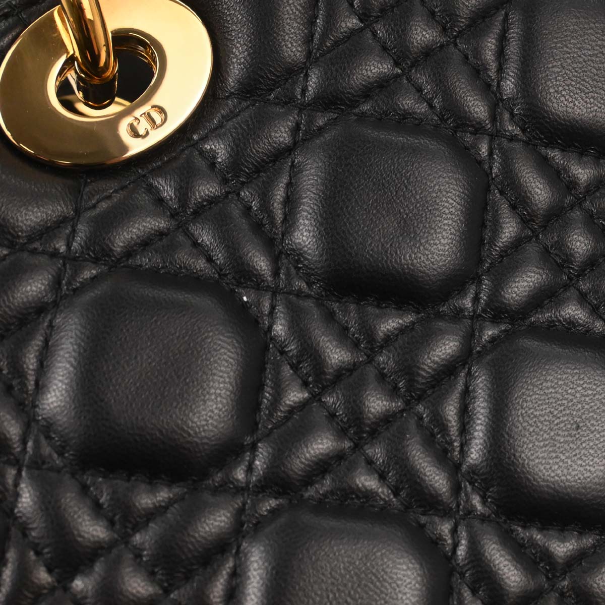 Christian Dior Black Lambskin Large Lady Dior Cannage 2way Shoulder Handbag