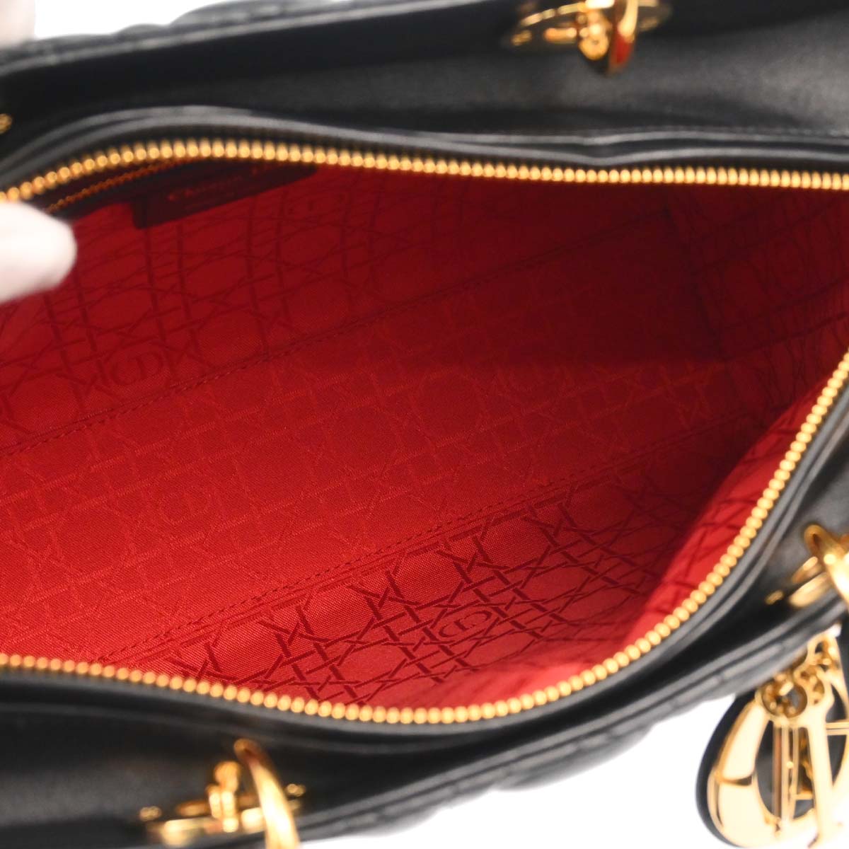 Christian Dior Black Lambskin Large Lady Dior Cannage 2way Shoulder Handbag