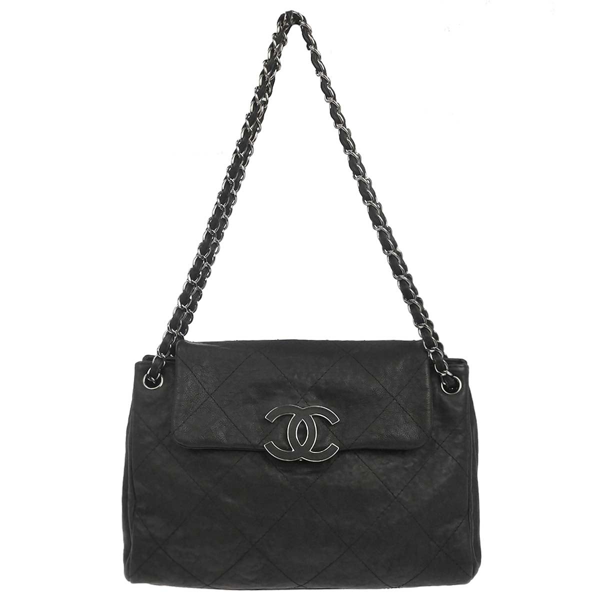 Chanel 2011 Black Calfskin Hamptons CC Accordion Flap Shoulder Bag