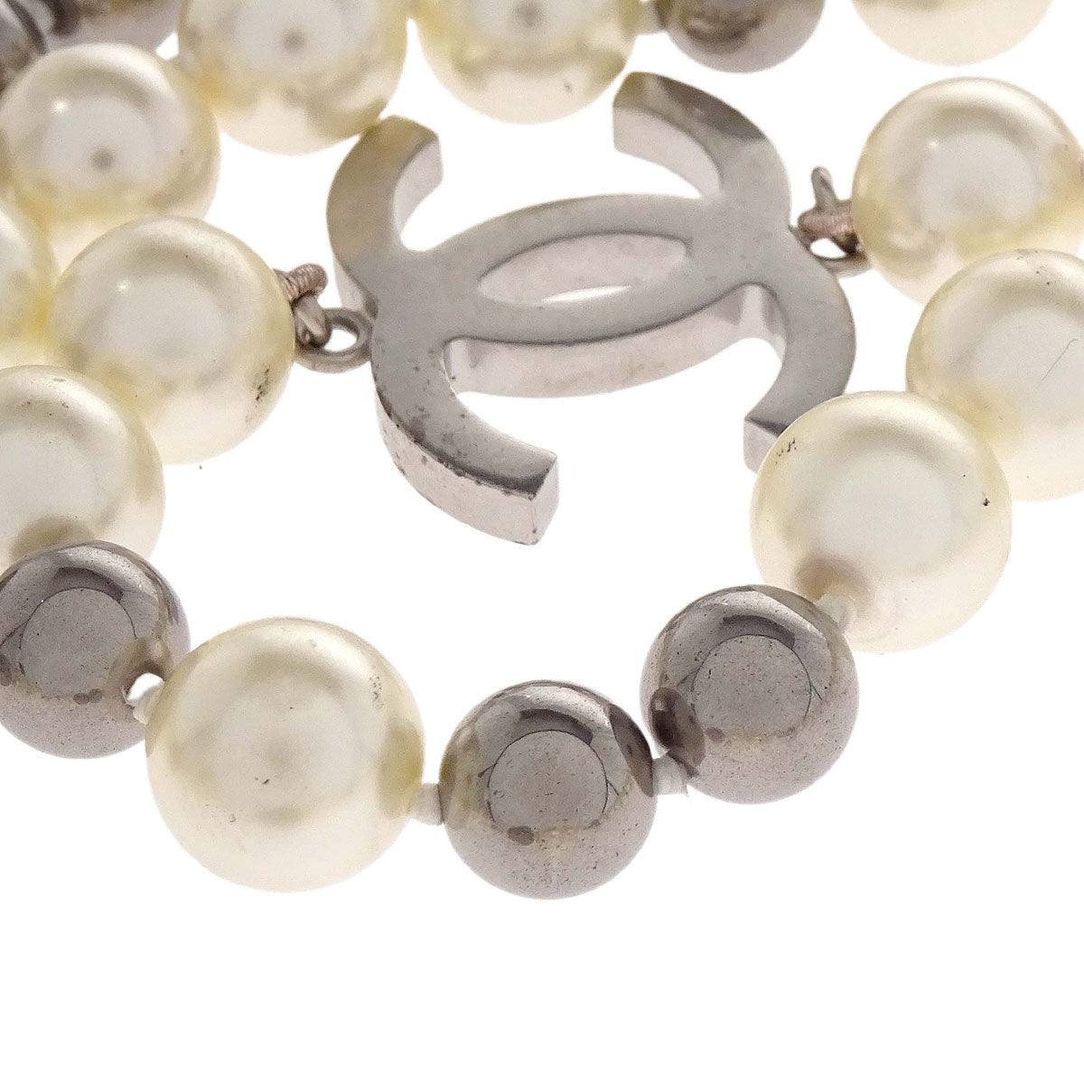 Chanel Chain Necklace Silver Costume Pearl B16S