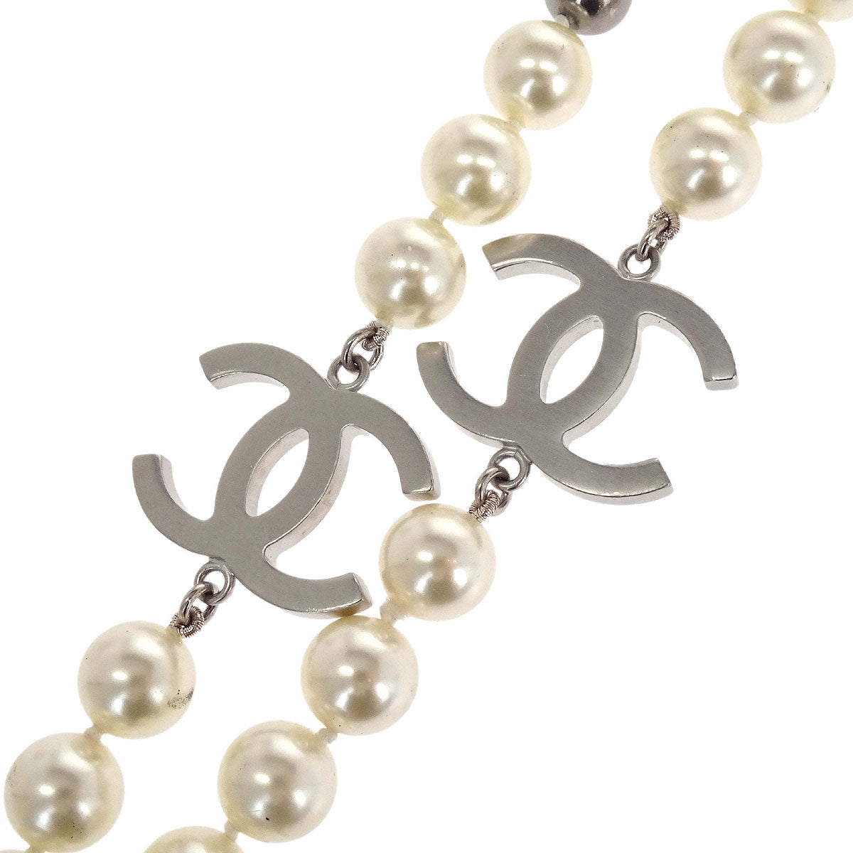 Chanel Chain Necklace Silver Costume Pearl B16S