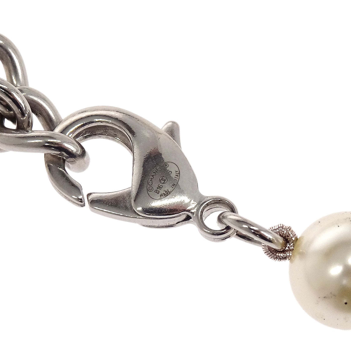 Chanel Chain Necklace Silver Costume Pearl B16S