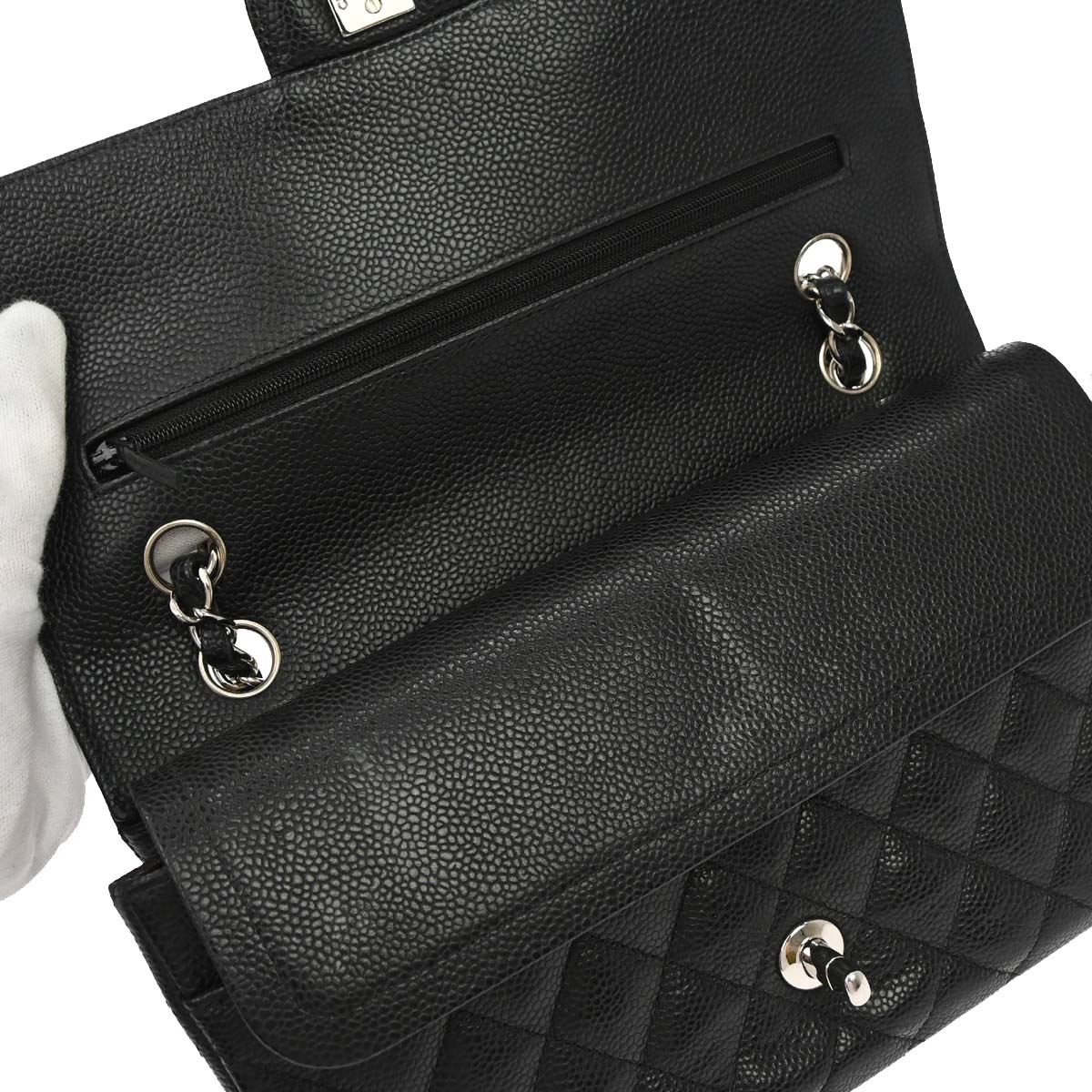 Chanel Black Caviar Skin Medium Classic Double Flap Shoulder Bag