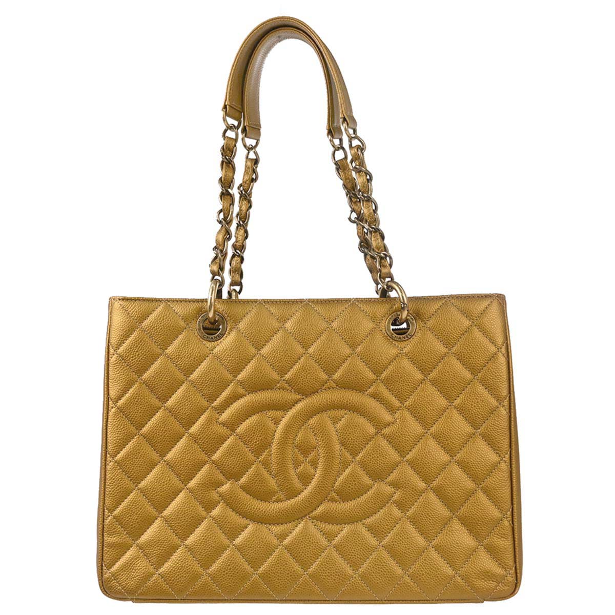 Chanel Gold Caviar Skin Grand Shopping Tote GST Chain Handbag