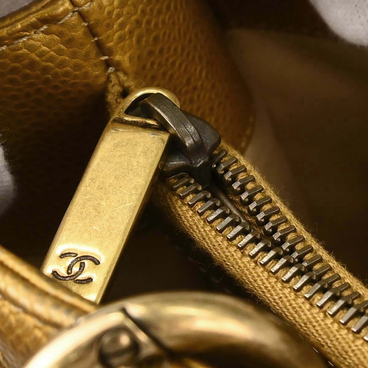 Chanel Gold Caviar Skin Grand Shopping Tote GST Chain Handbag