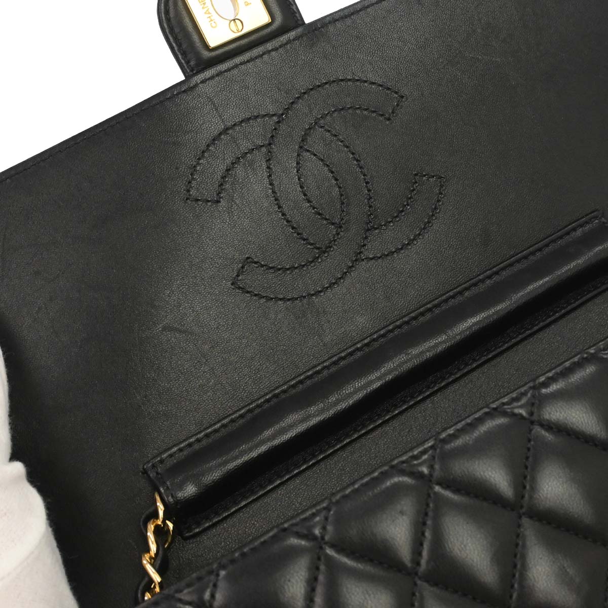 Chanel Black Lambskin Turnlock Medium Half Flap Shoulder Bag