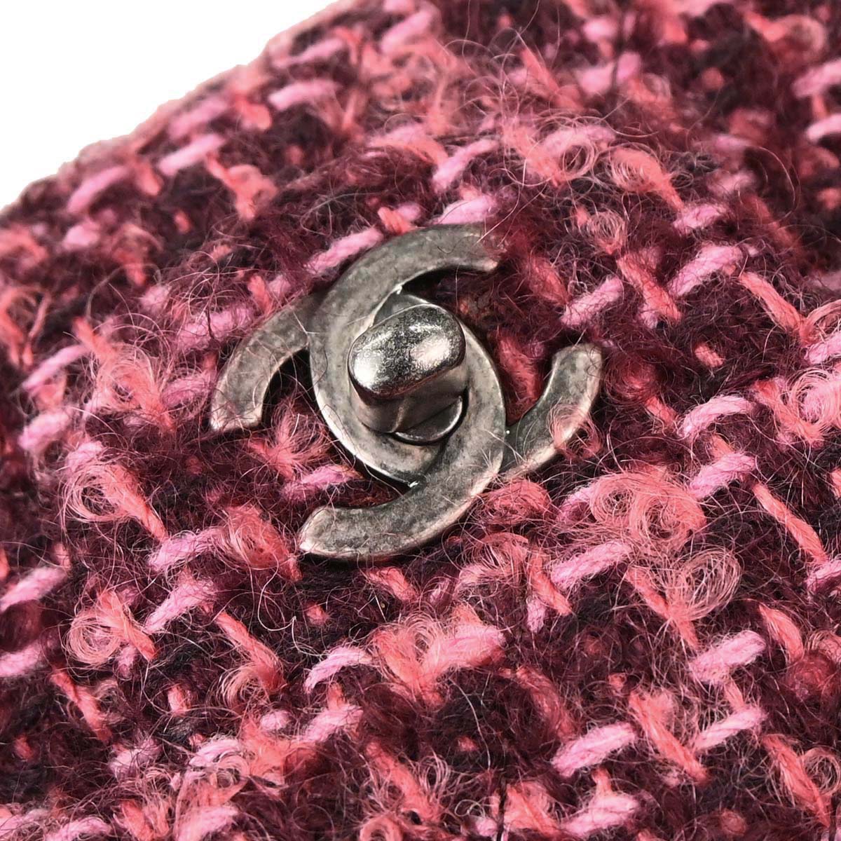 Chanel Pink Tweed Medium Classic Double Flap Handbag