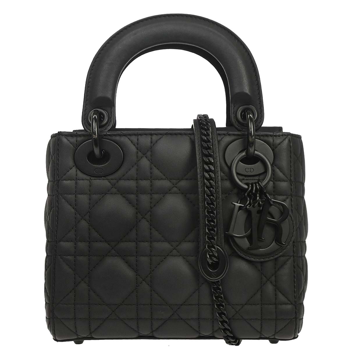 Christian Dior Black Lambskin Mini Lady Dior 2way Shoulder Handbag