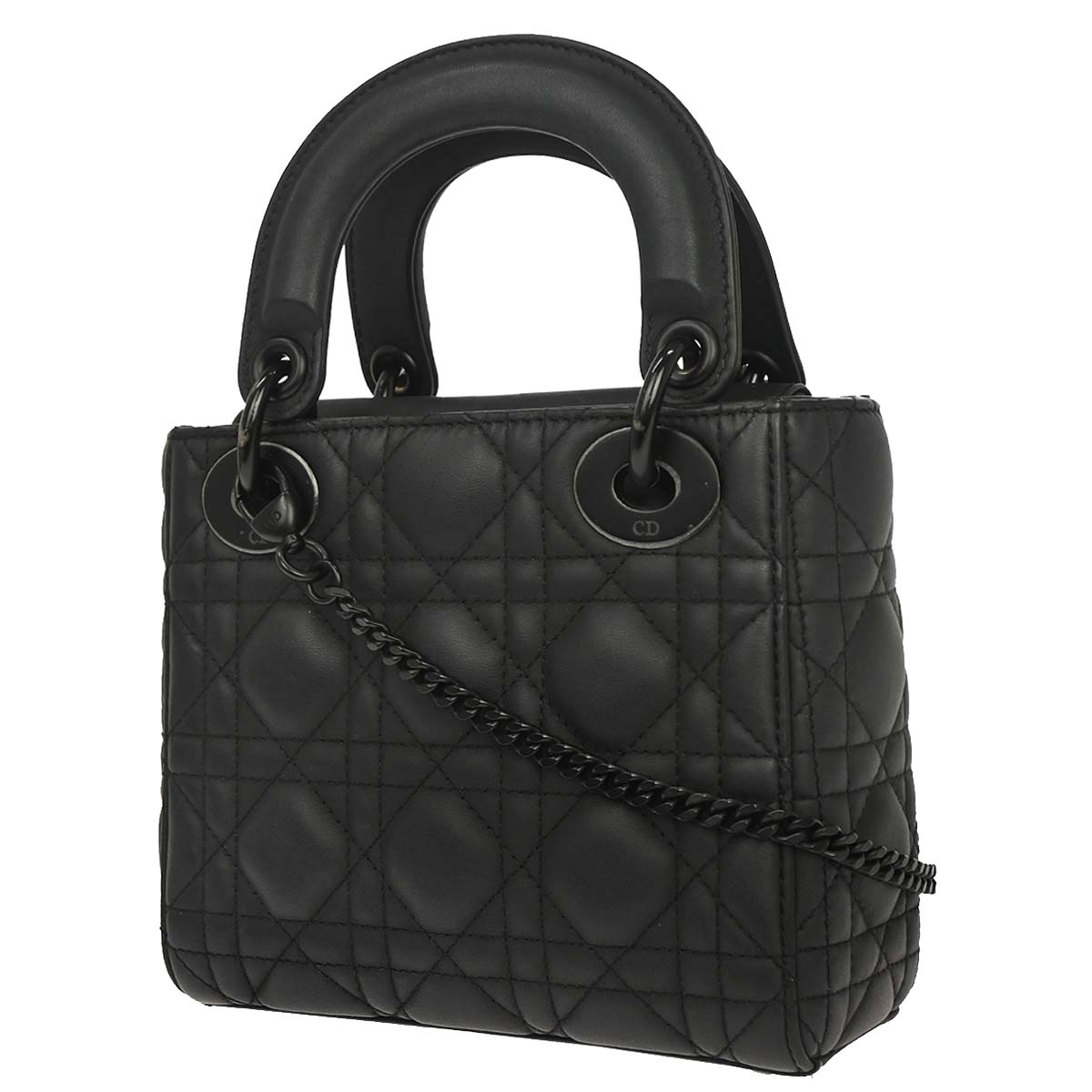 Christian Dior Black Lambskin Mini Lady Dior 2way Shoulder Handbag