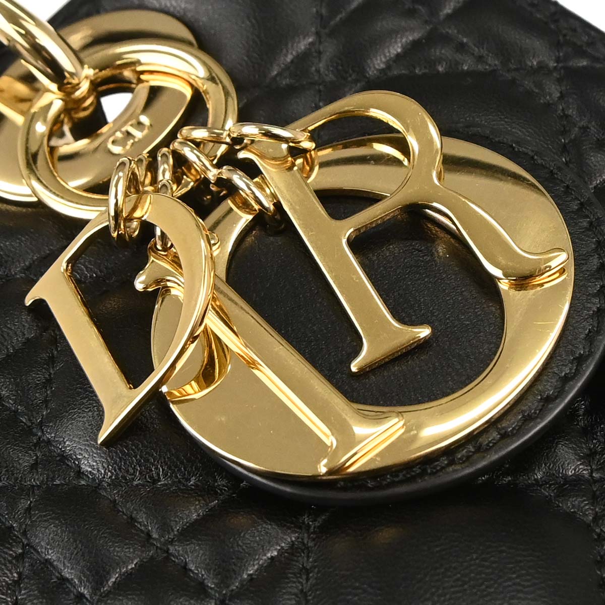 Christian Dior Black Lambskin Medium Lady Dior Cannage 2way Shoulder Handbag