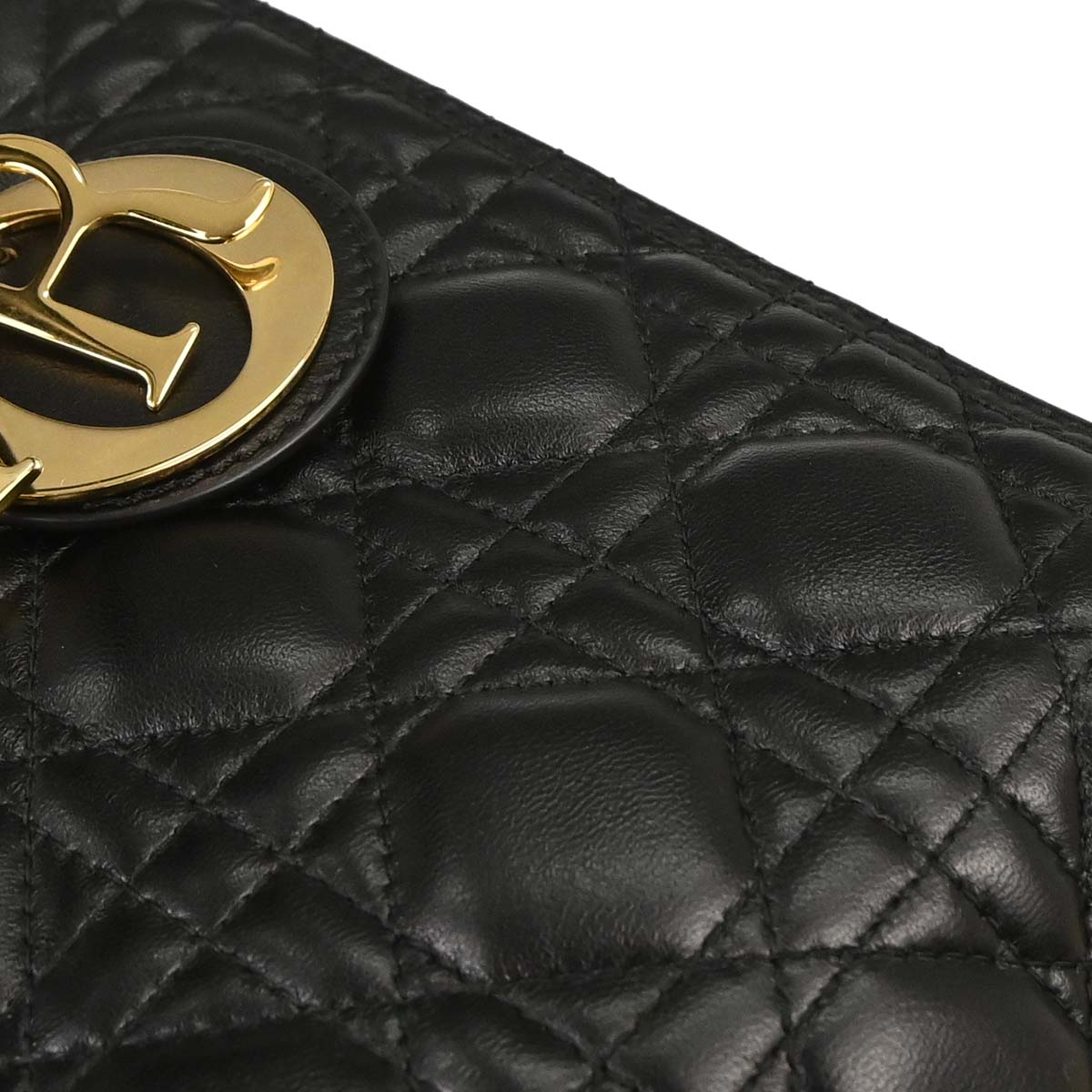 Christian Dior Black Lambskin Medium Lady Dior Cannage 2way Shoulder Handbag