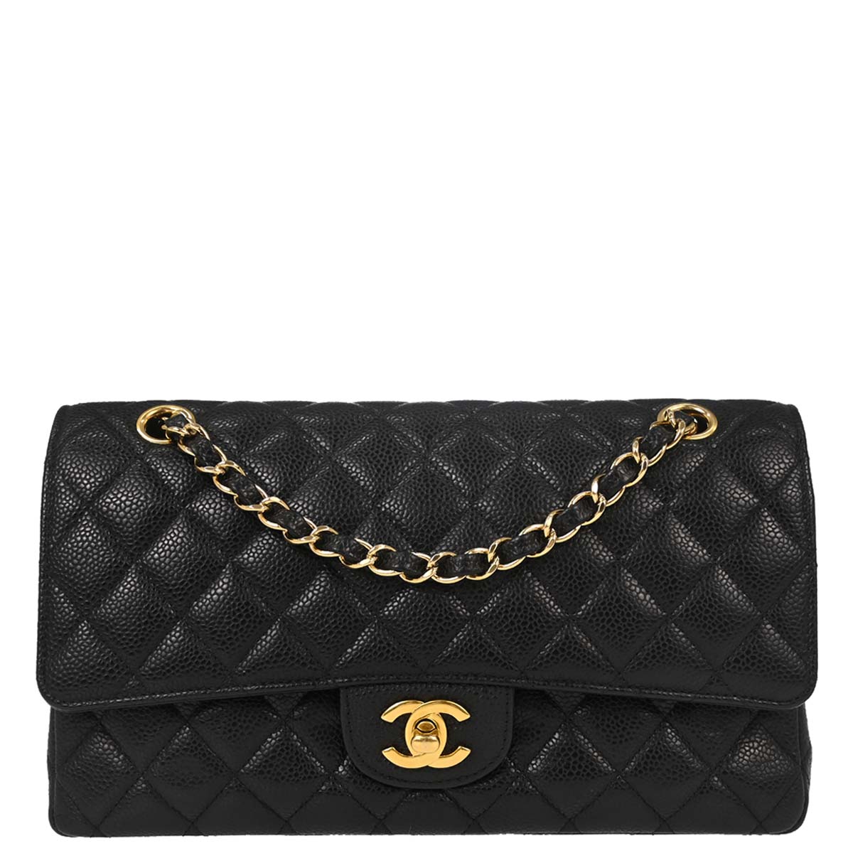 Chanel Black Caviar Skin Medium Classic Double Flap Shoulder Bag