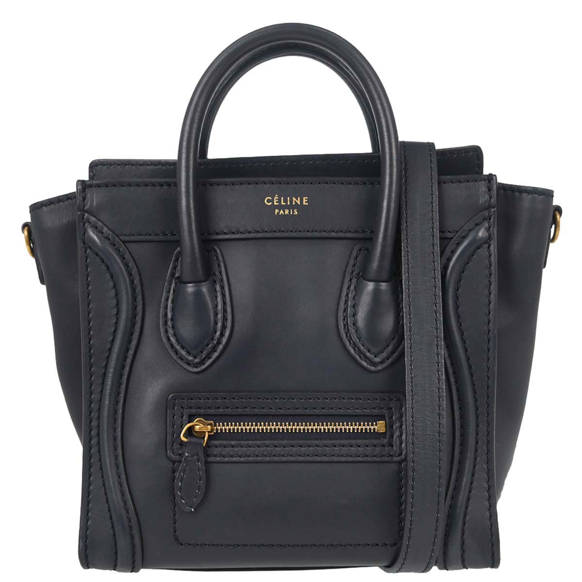 Celine Navy Leather Nano Luggage 2way Shoulder Tote Bag