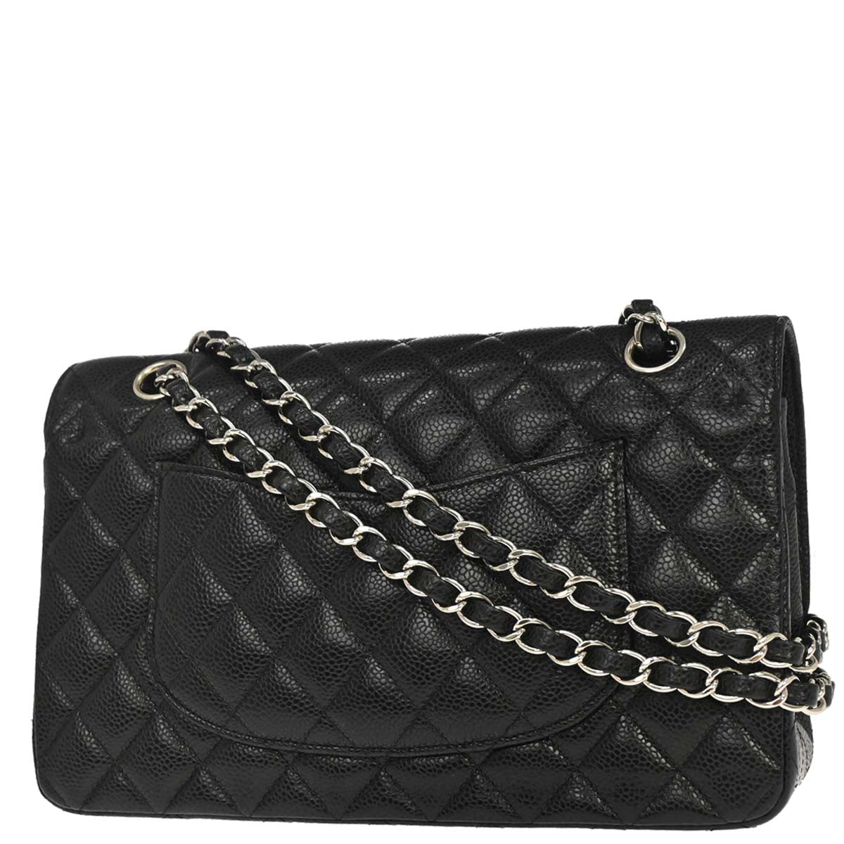 Chanel 2014 Black Caviar Skin Medium Classic Double Flap Shoulder Bag