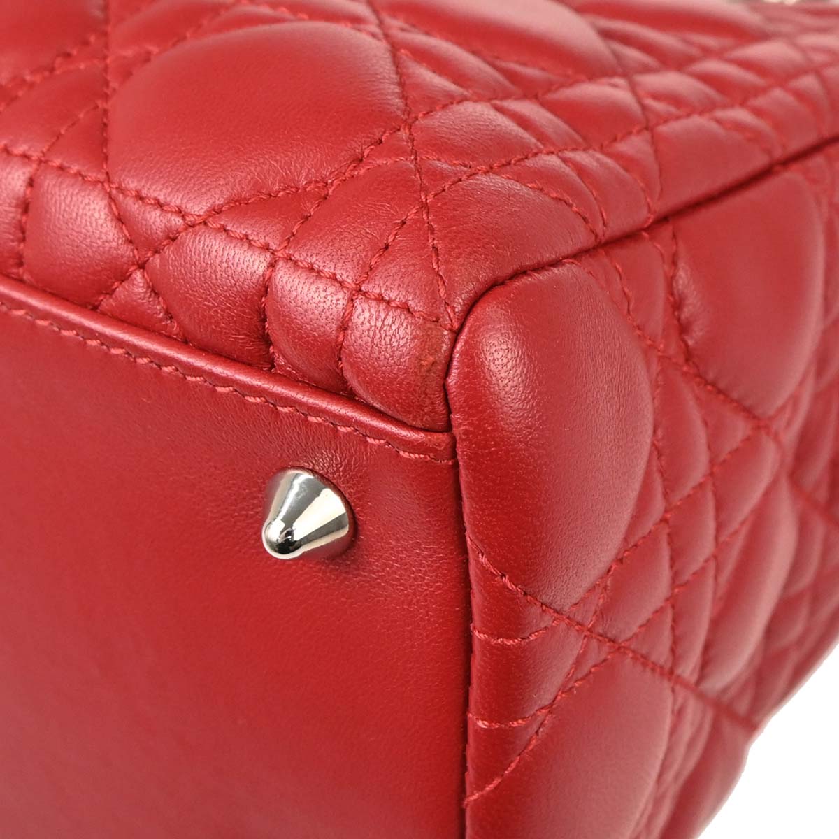Christian Dior Red Lambskin Medium Lady Dior Cannage 2way Shoulder Handbag