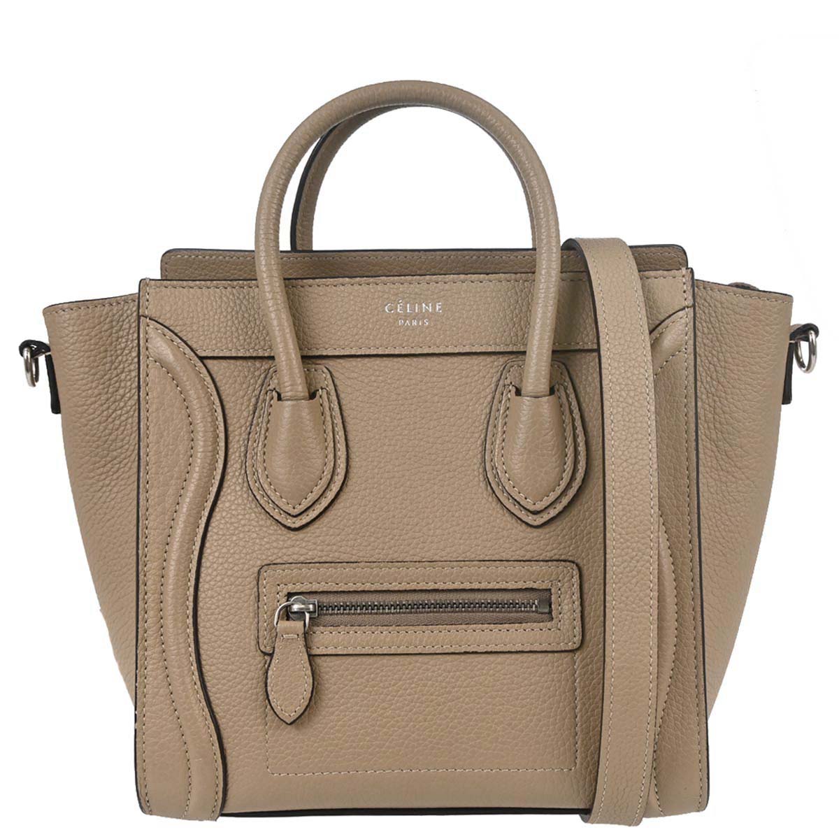 Celine Beige Leather Nano Luggage 2way Shoulder Tote Bag