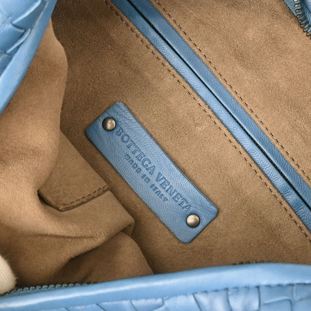 Bottega Veneta Blue Lambskin Intrecciato Hobo Handbag
