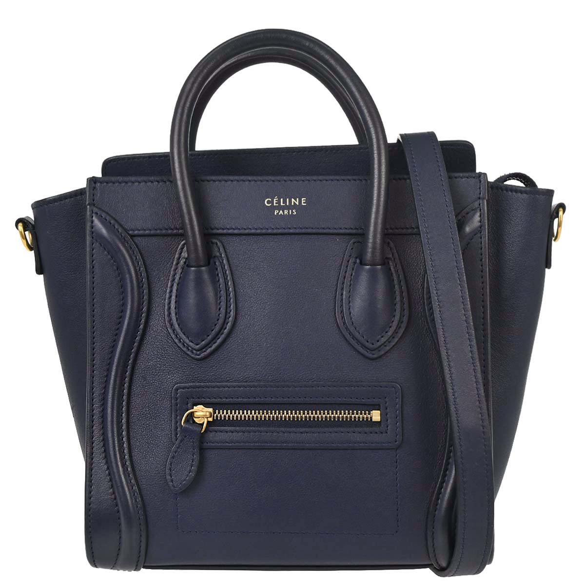 Celine Navy Leather Nano Luggage 2way Shoulder Tote Bag