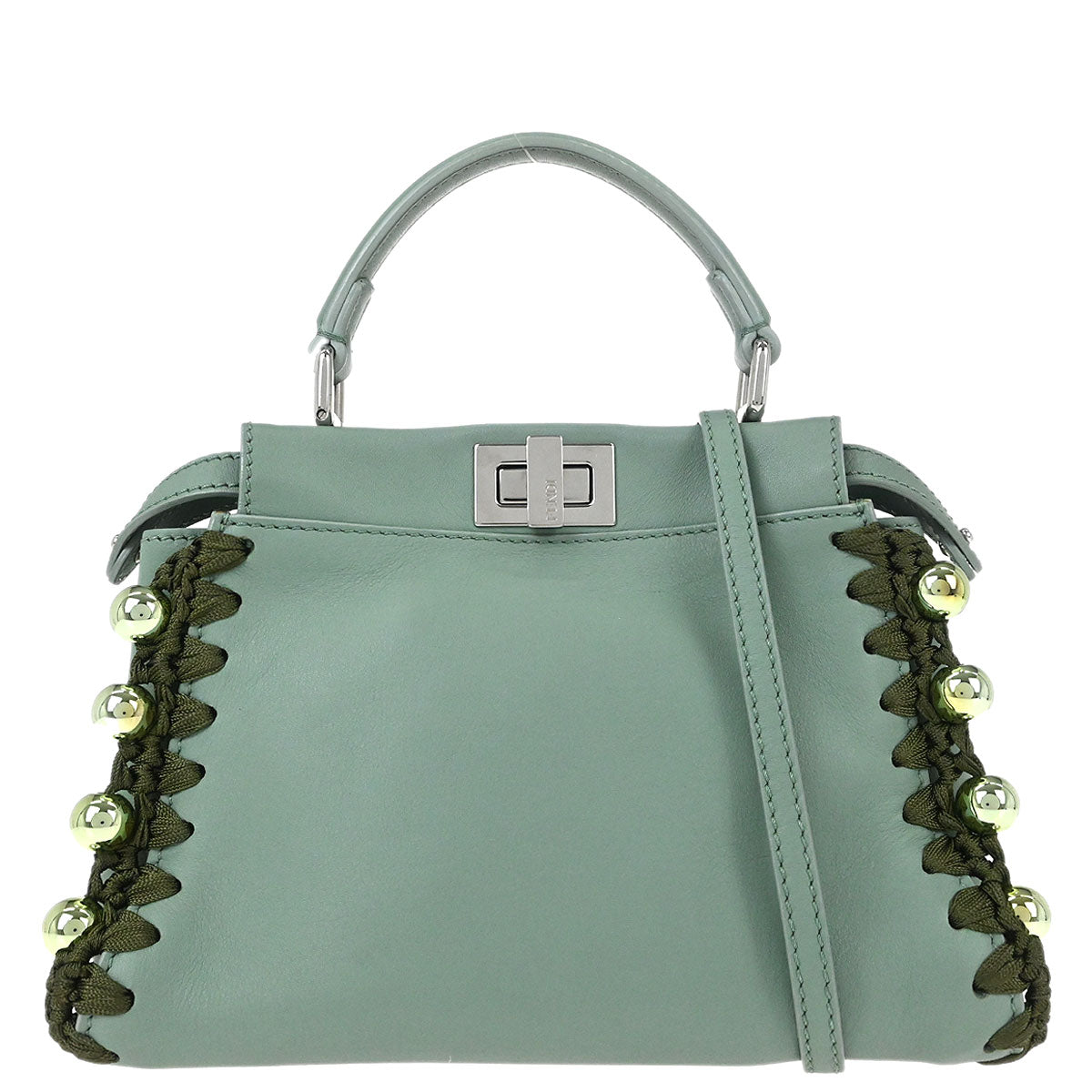 Fendi Green Leather Peekaboo 2way Shoulder Handbag