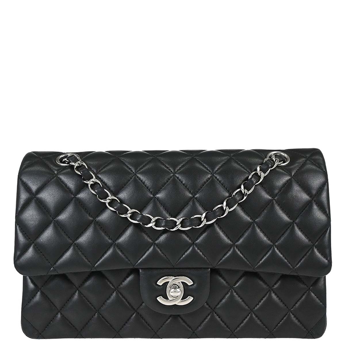 Chanel Black Lambskin Medium Classic Double Flap Shoulder Bag