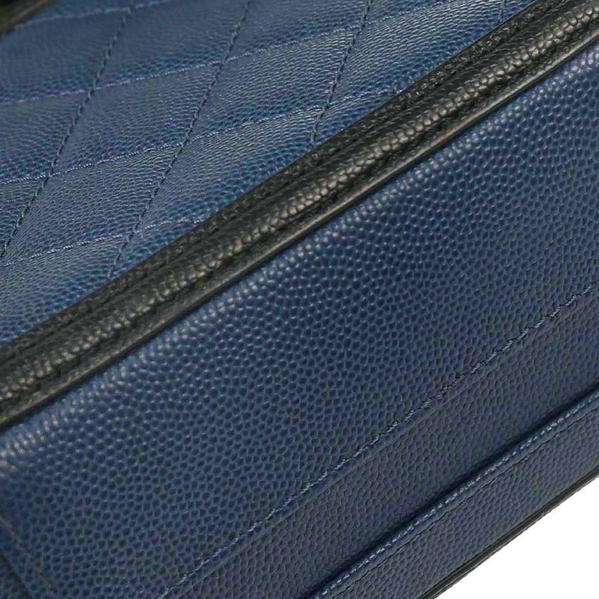 Chanel Navy Black Caviar Skin Bicolor Filigree 2way Shoulder Vanity Handbag
