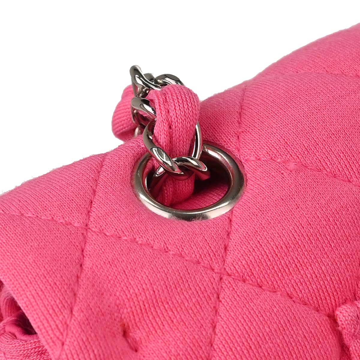 Chanel Pink Cotton Medium Classic Double Flap Shoulder Bag