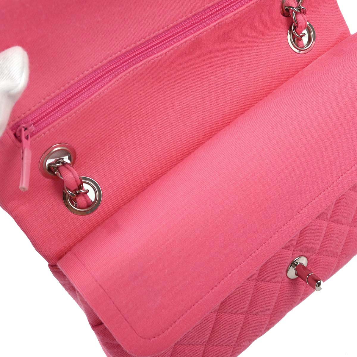 Chanel Pink Cotton Medium Classic Double Flap Shoulder Bag