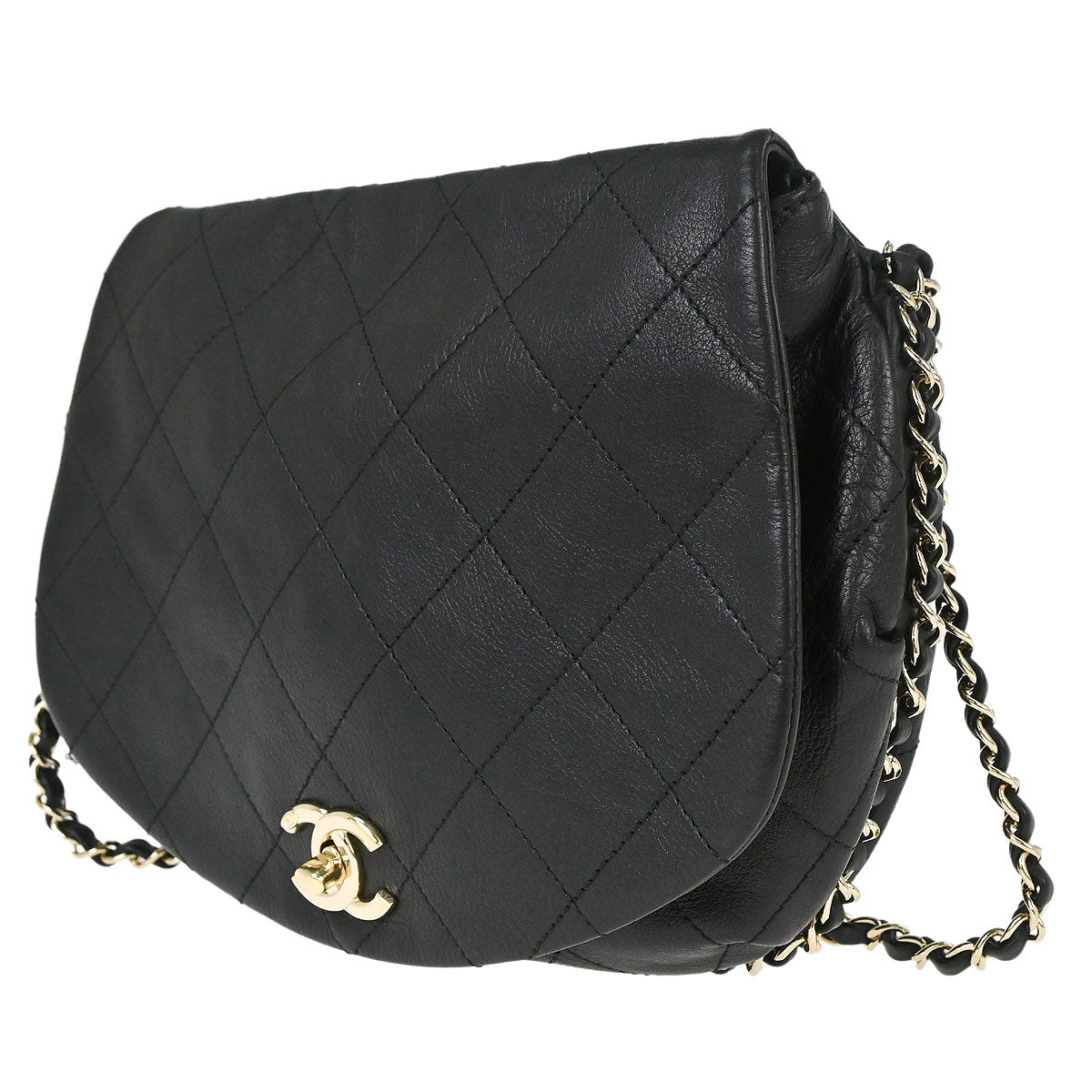Chanel 2019 Black Calfskin Chain Around Saddle Flap Shoulder Bag