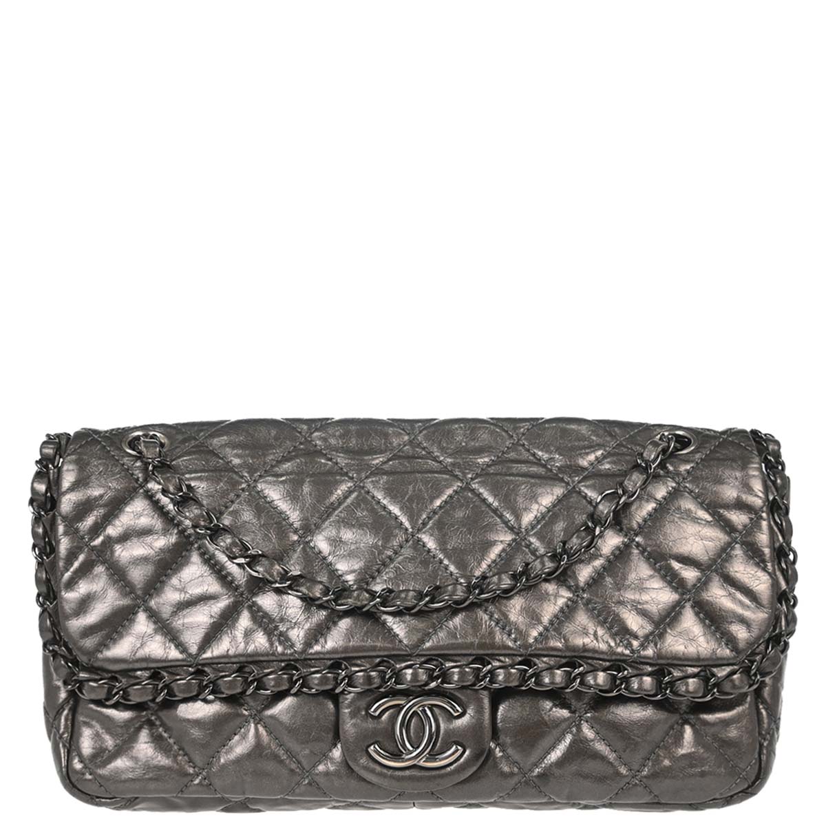 Chanel Gray Calfskin Chain Me Luxury Line Flap Bag Shoulder Bag