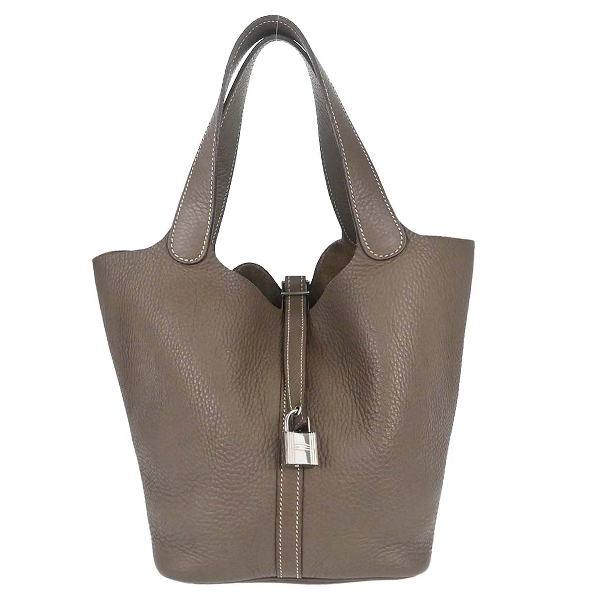 Hermes Etoupe Gray Taurillon Clemence Picotin Lock 22 MM Handbag