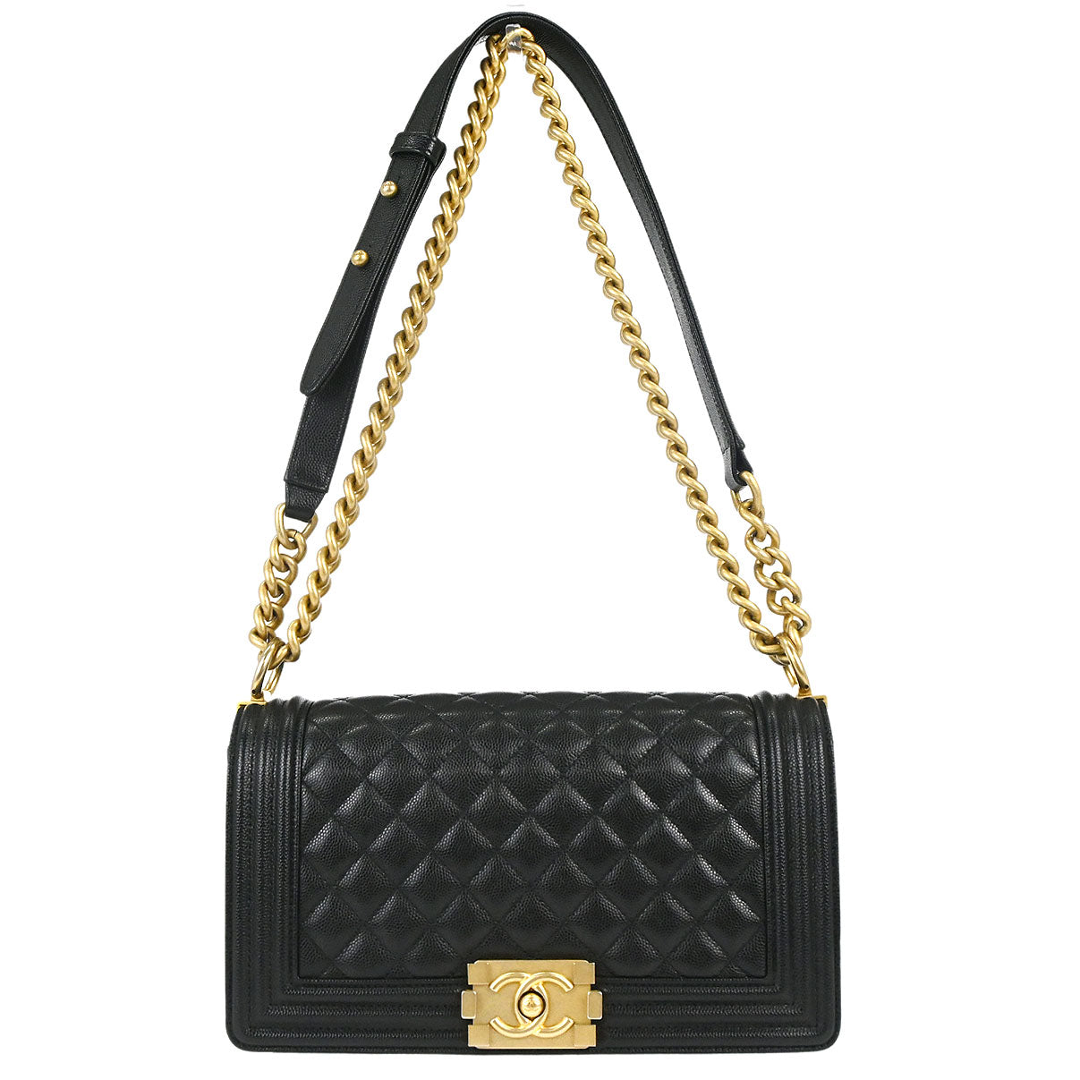 Boy Chanel 2018-2019 Black Caviar Skin Medium Chain Shoulder Bag