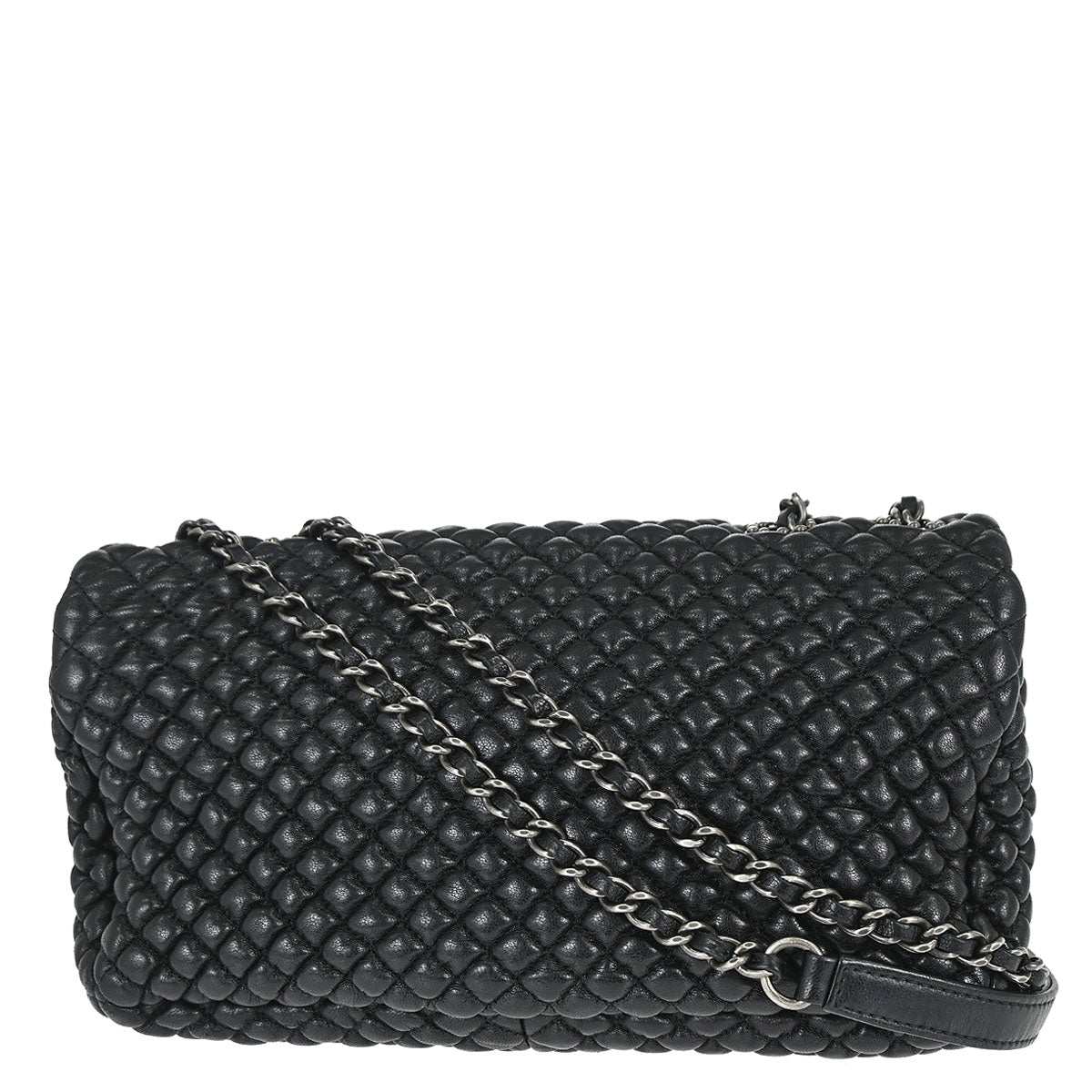 Chanel 2015-2016 Black Lambskin Bubble Quilted Shoulder Bag