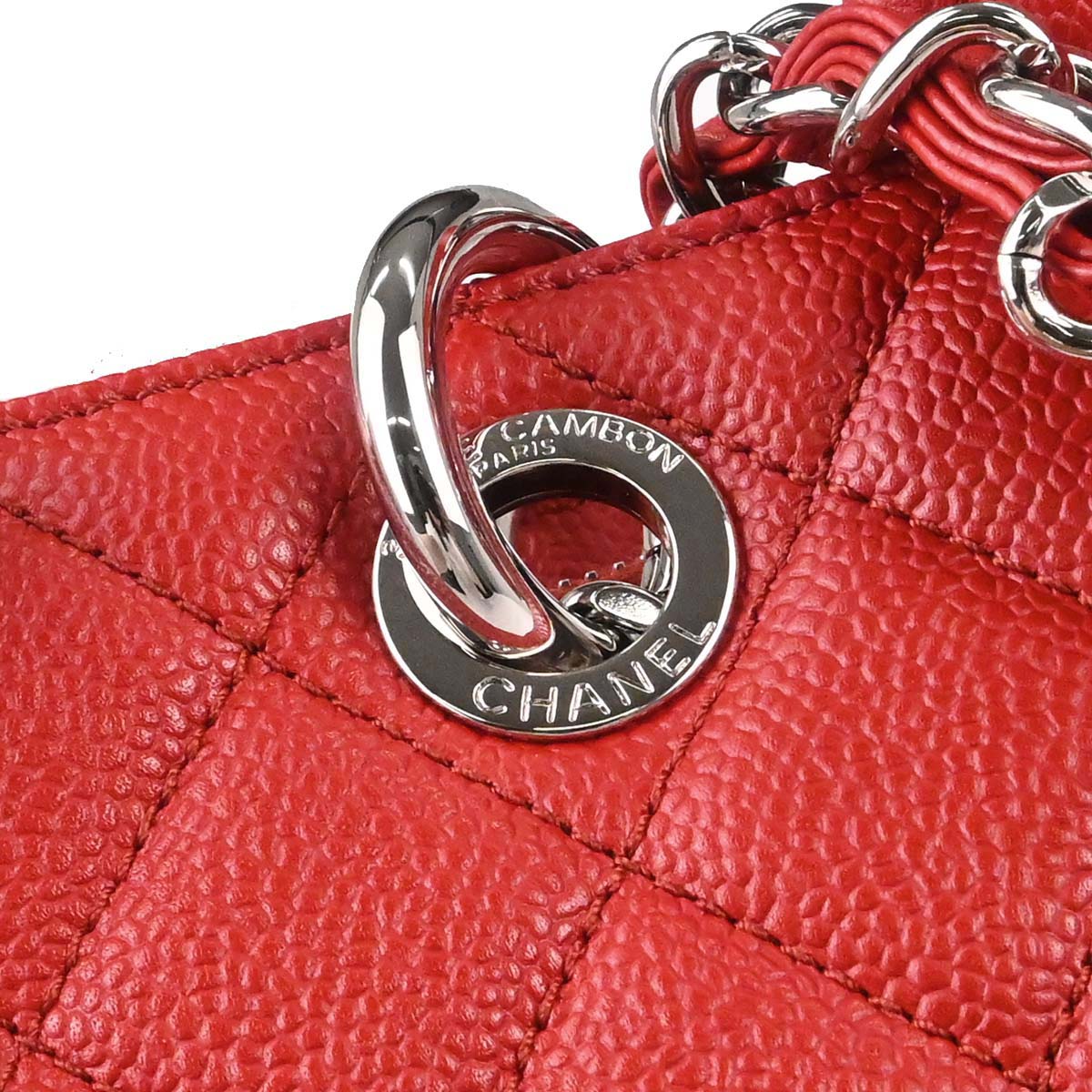 Chanel Red Caviar Skin Grand Shopping Tote GST Chain Handbag