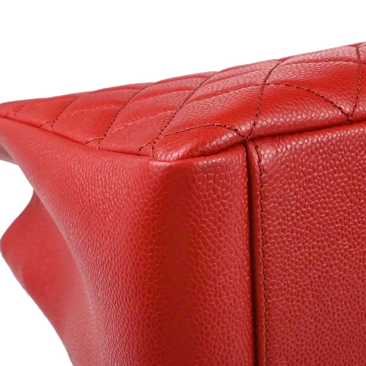 Chanel Red Caviar Skin Grand Shopping Tote GST Chain Handbag