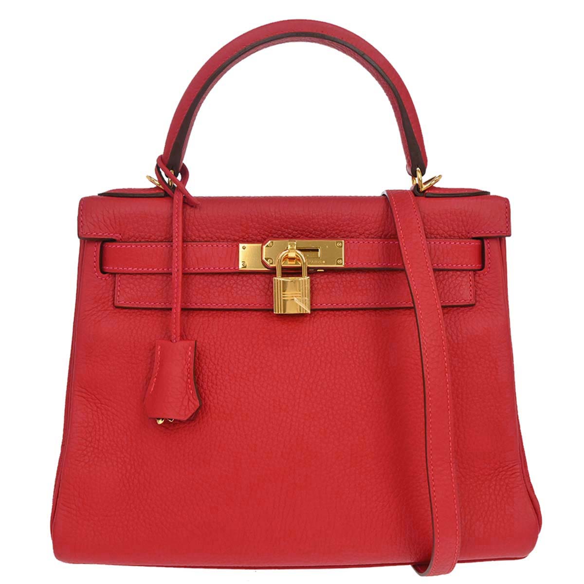 Hermes Rouge Casaque Taurillon Kelly 28 Retourne 2way Shoulder Handbag