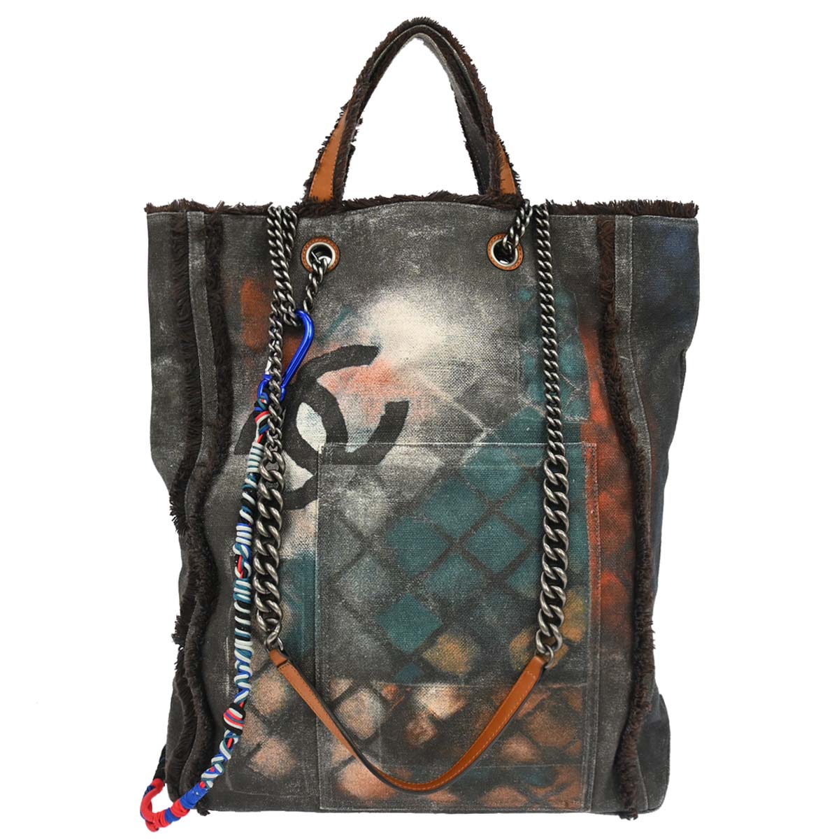 Chanel 2014 Black Canvas Bricolage Graffiti Tote Handbag