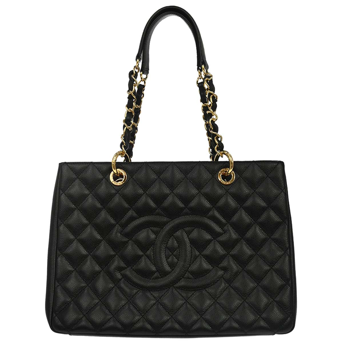 Chanel 2014 Black Caviar Skin Grand Shopping Tote GST Chain Handbag