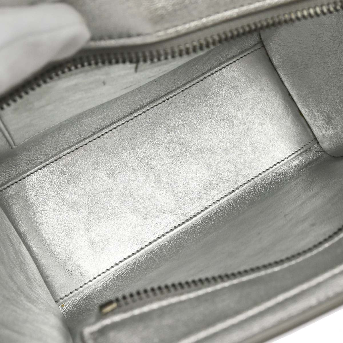 Celine Silver Lambskin Nano Luggage 2way Shoulder Tote Bag