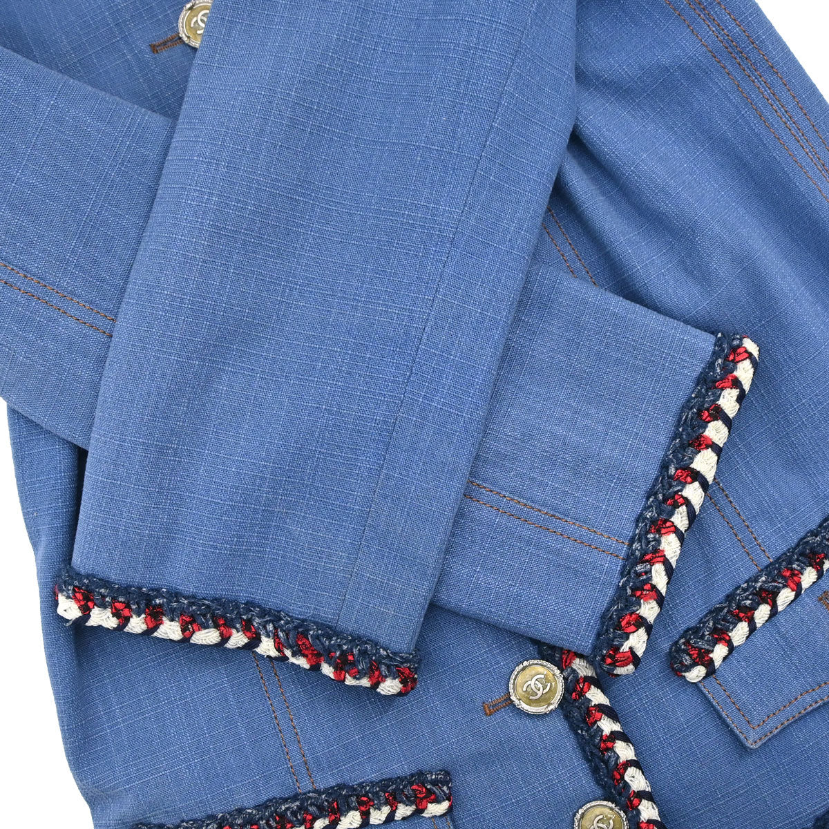 Chanel 2013 Single Breasted Collarless Jacket Blue #34