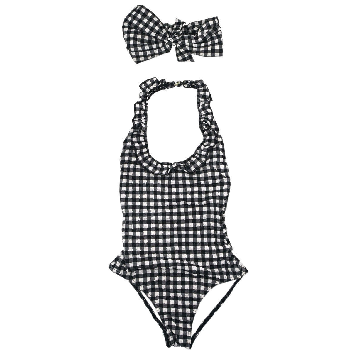 Chanel 2010 Swimwear Swimsuit Gingham Check Black #36