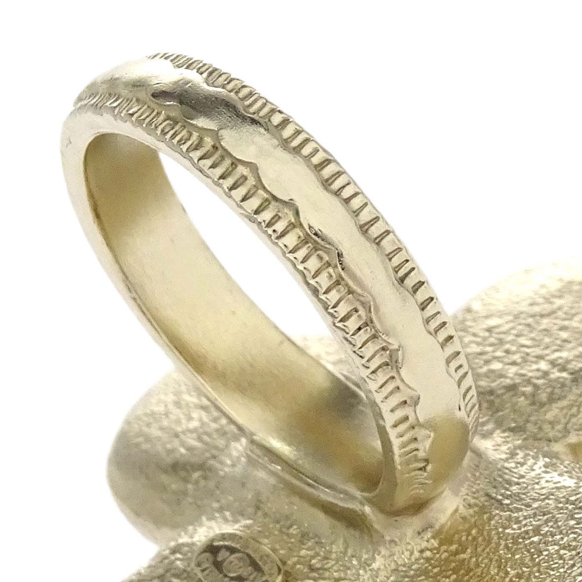 Chanel Ring Tweed Check Clover CC Gold Red #51 A13A