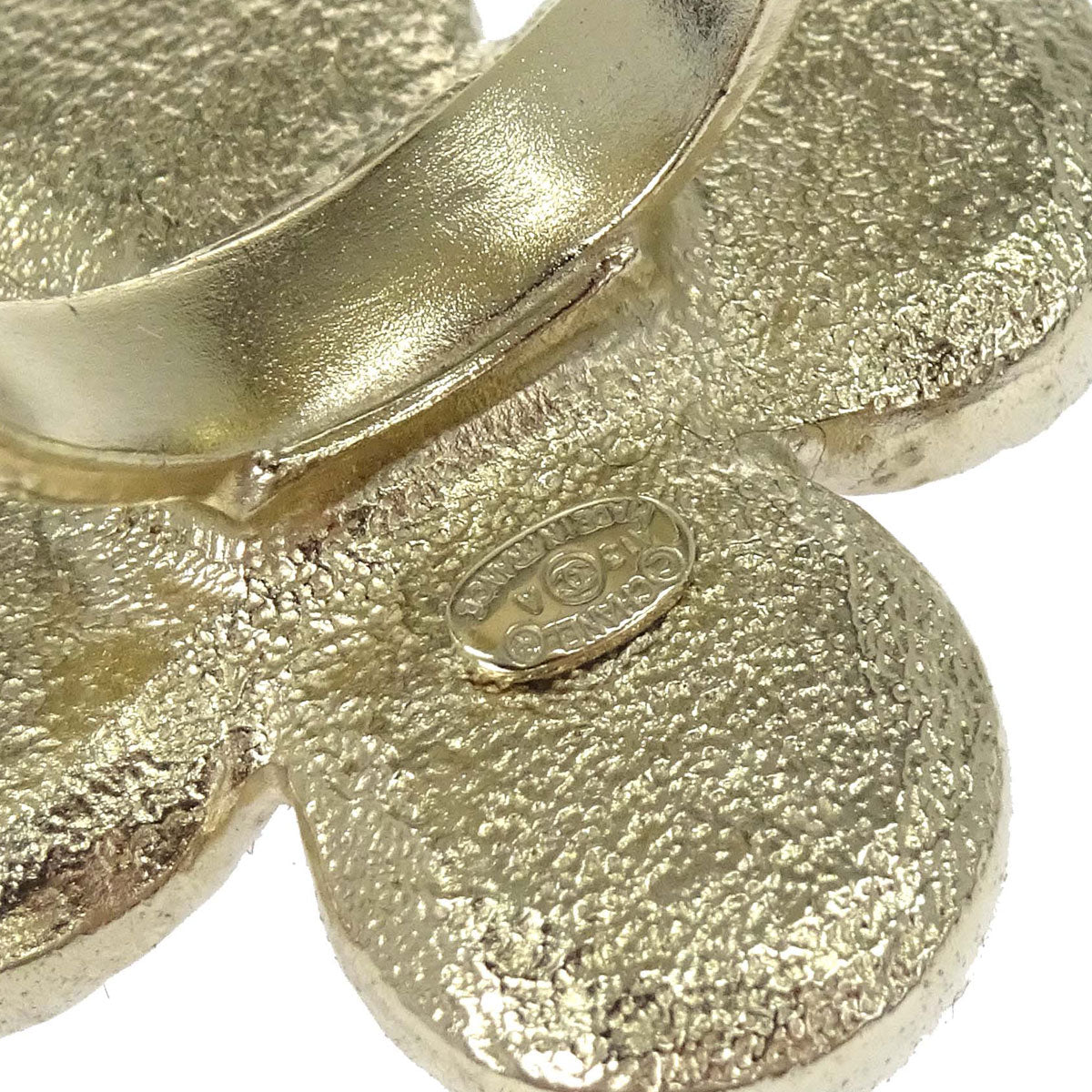 Chanel Ring Tweed Check Clover CC Gold Red #51 A13A