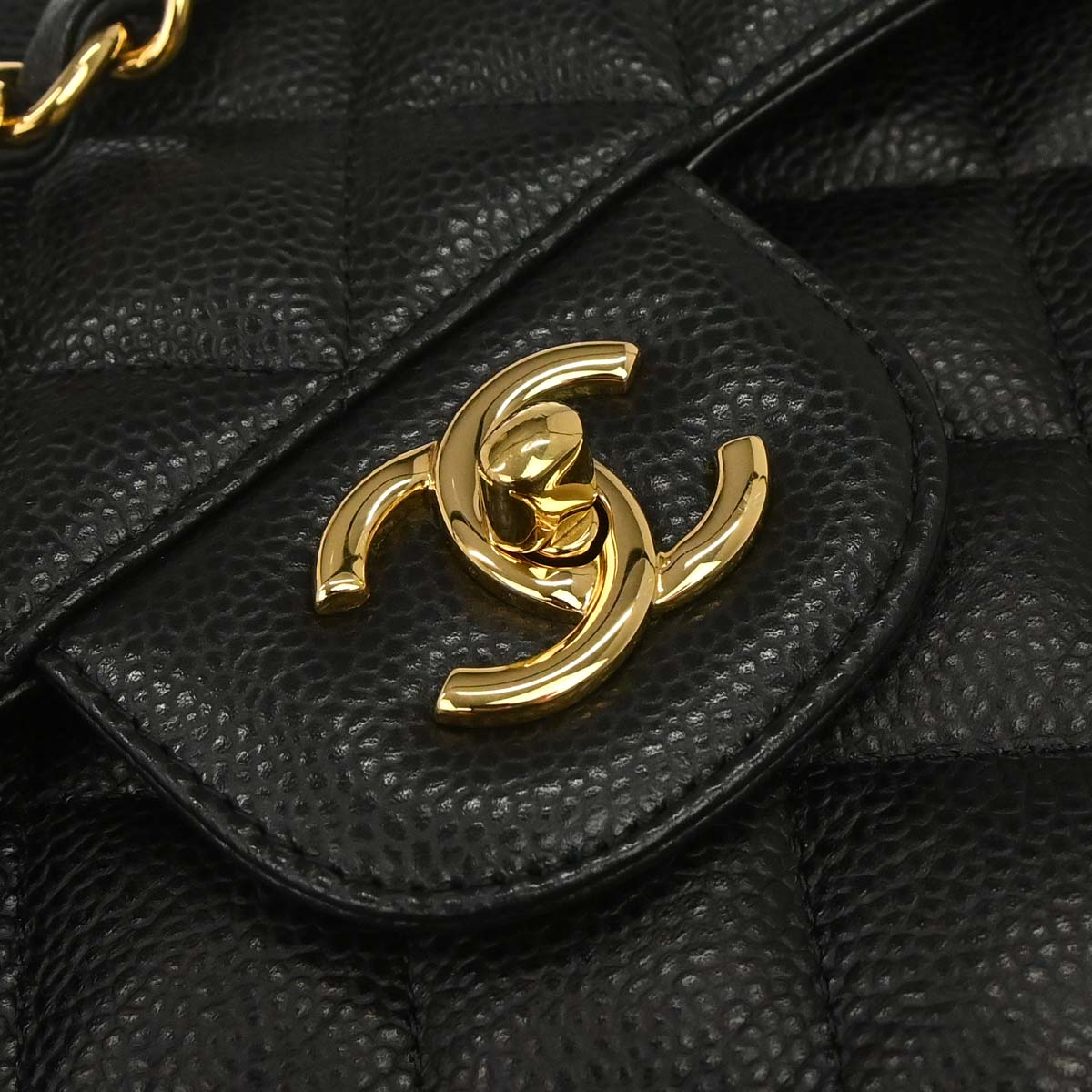 Chanel 2019 Black Caviar Skin Jumbo Classic Double Flap Shoulder Bag