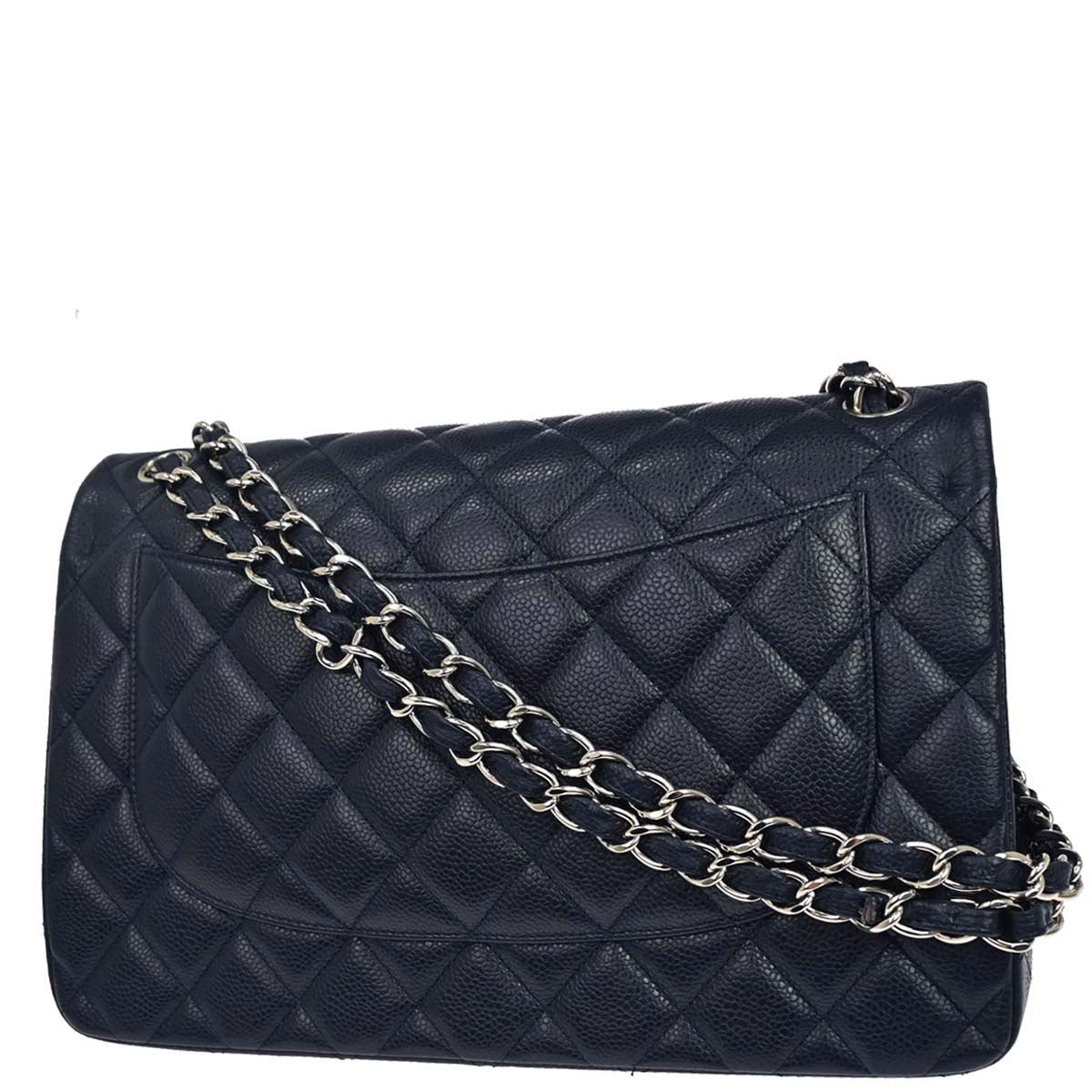 Chanel 2014 Navy Caviar Skin Jumbo Classic Double Flap Shoulder Bag