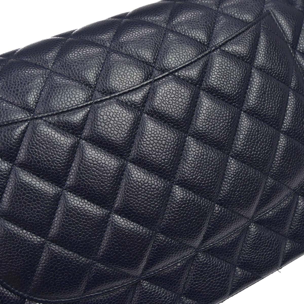 Chanel 2014 Navy Caviar Skin Jumbo Classic Double Flap Shoulder Bag