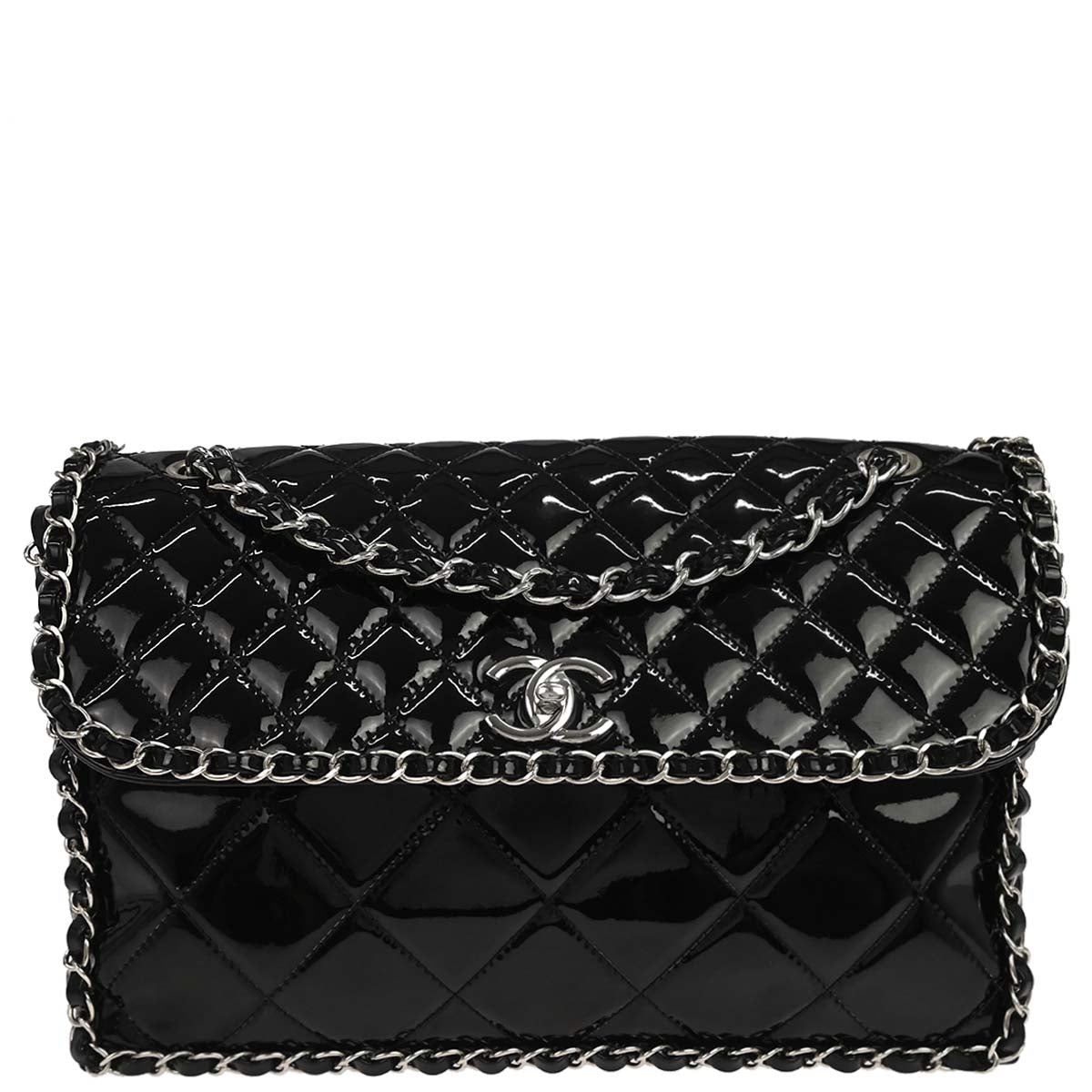 Chanel 2010-2011 Black Patent Leather Jumbo In the Business Flap Shoulder Bag
