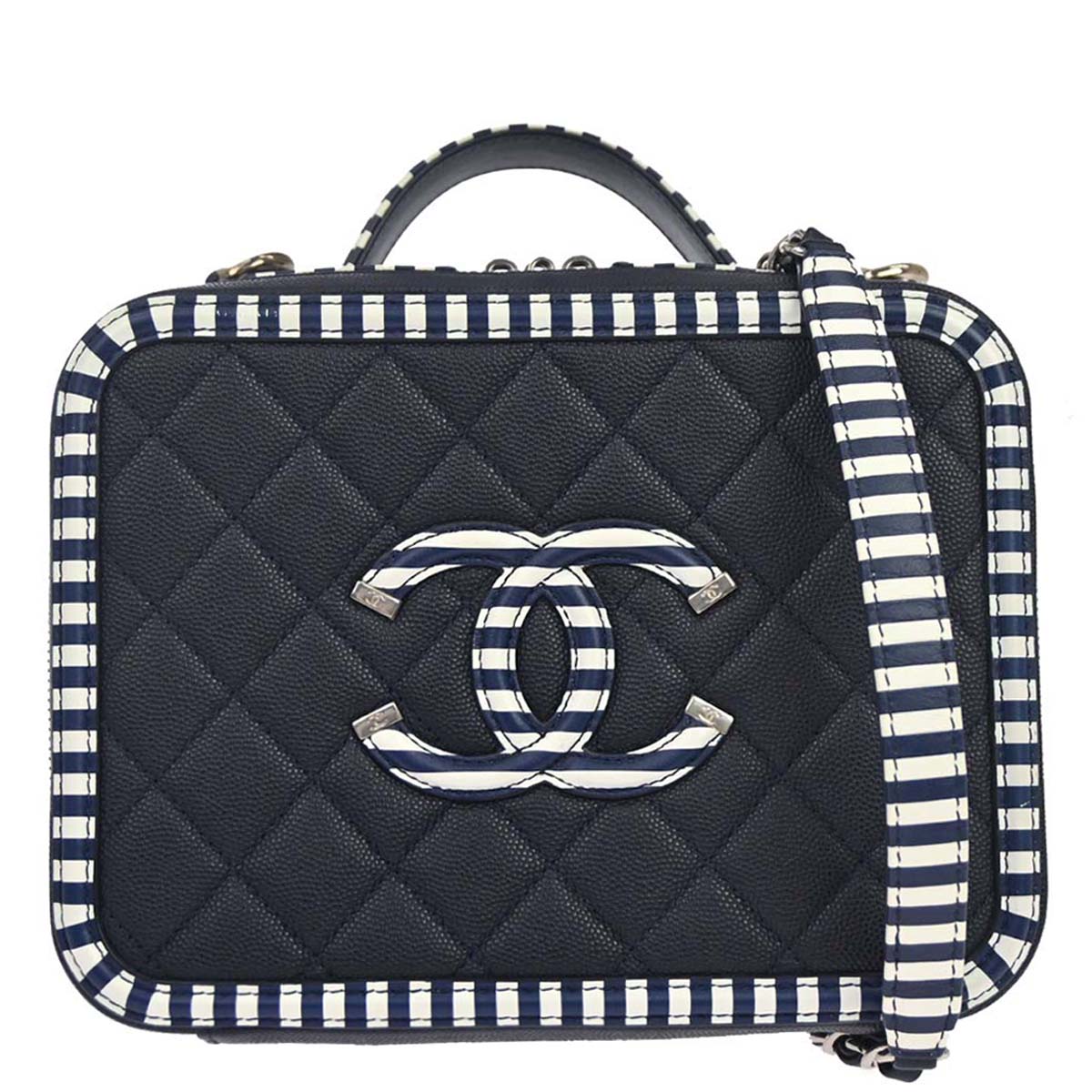 Chanel 2019 Navy Caviar Skin CC Filigree 2way Shoulder Vanity Handbag