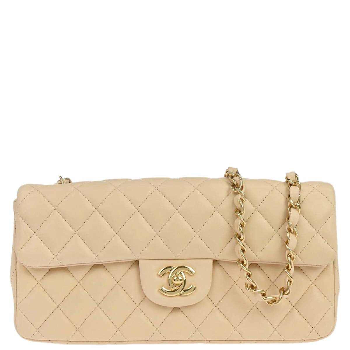 Chanel 2010-2011 Beige Lambskin East West Shoulder Bag